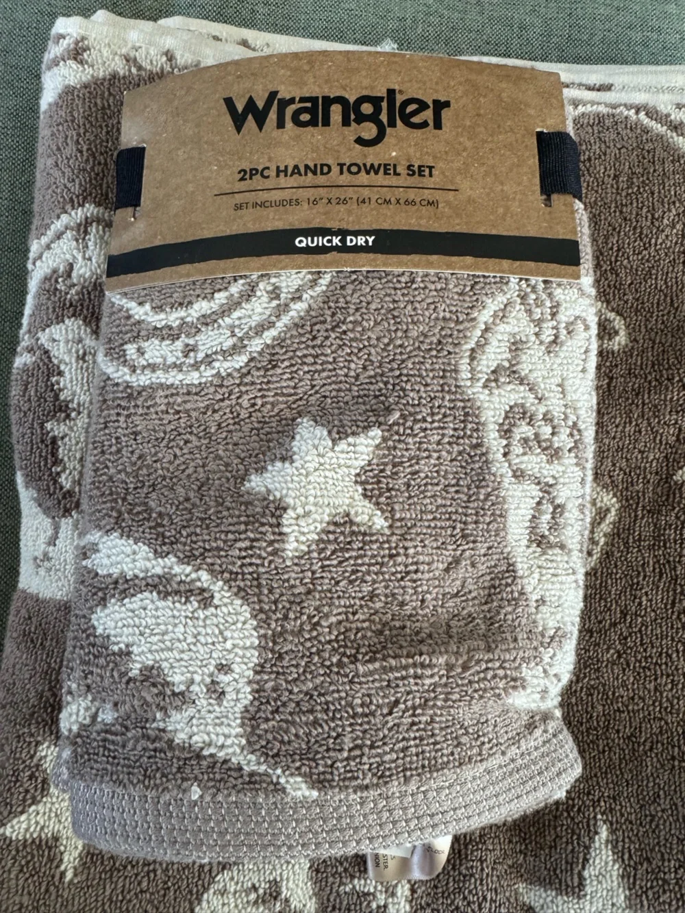 Wrangler Taupe & Cream Star and Horseshoe Towel Set